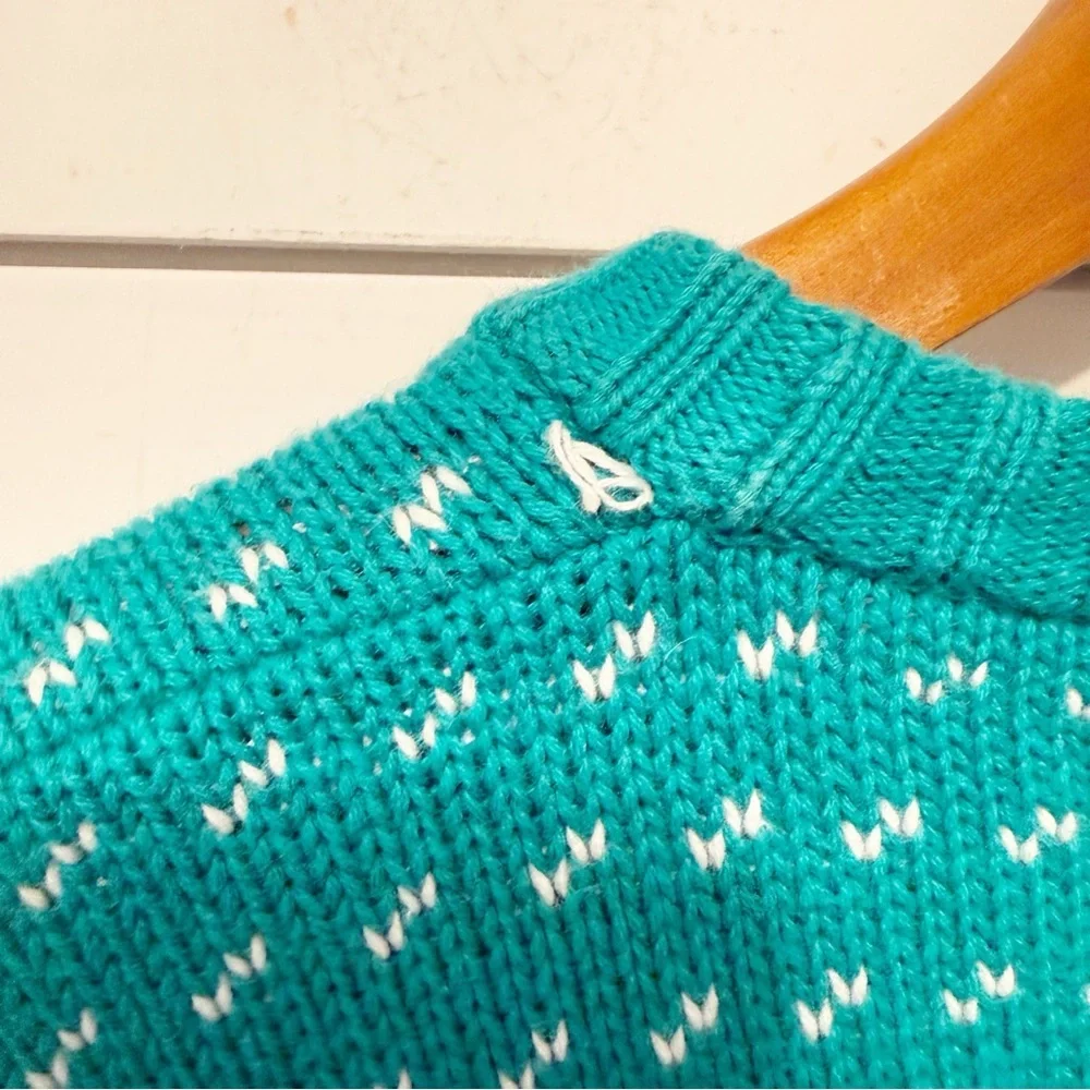 Vintage Eddie Bauer Mens Bird's Eye Teal Crewneck 100% Cotton Sweater Size Large - Picture 8 of 8